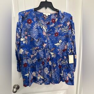 NWT Nurture by westbound Blue Floral babydoll tiered top 3x